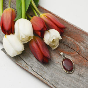 Vintage Sterling Silver Red Stone Pendant